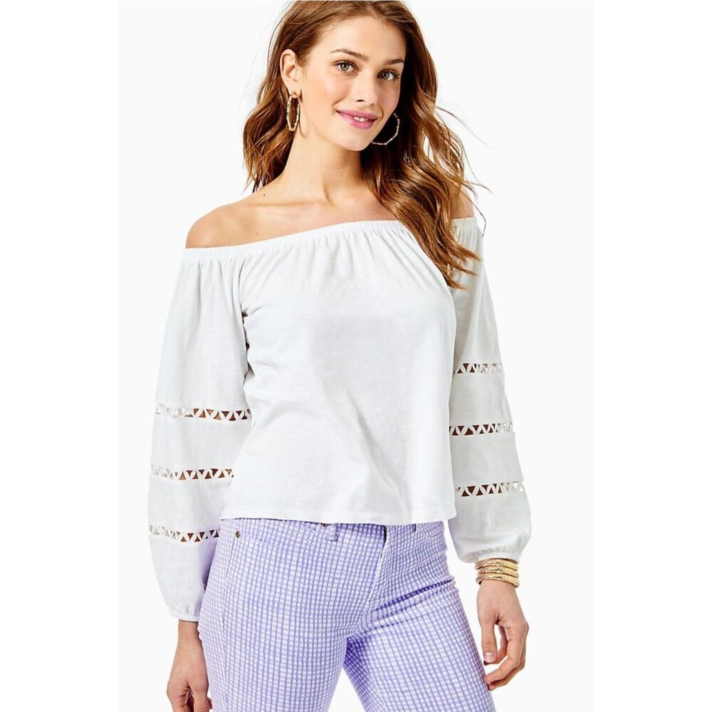 Lilly Pulitzer Katt Off-The-Shoulder Blouse Top Resort Cutout Lace S 252291